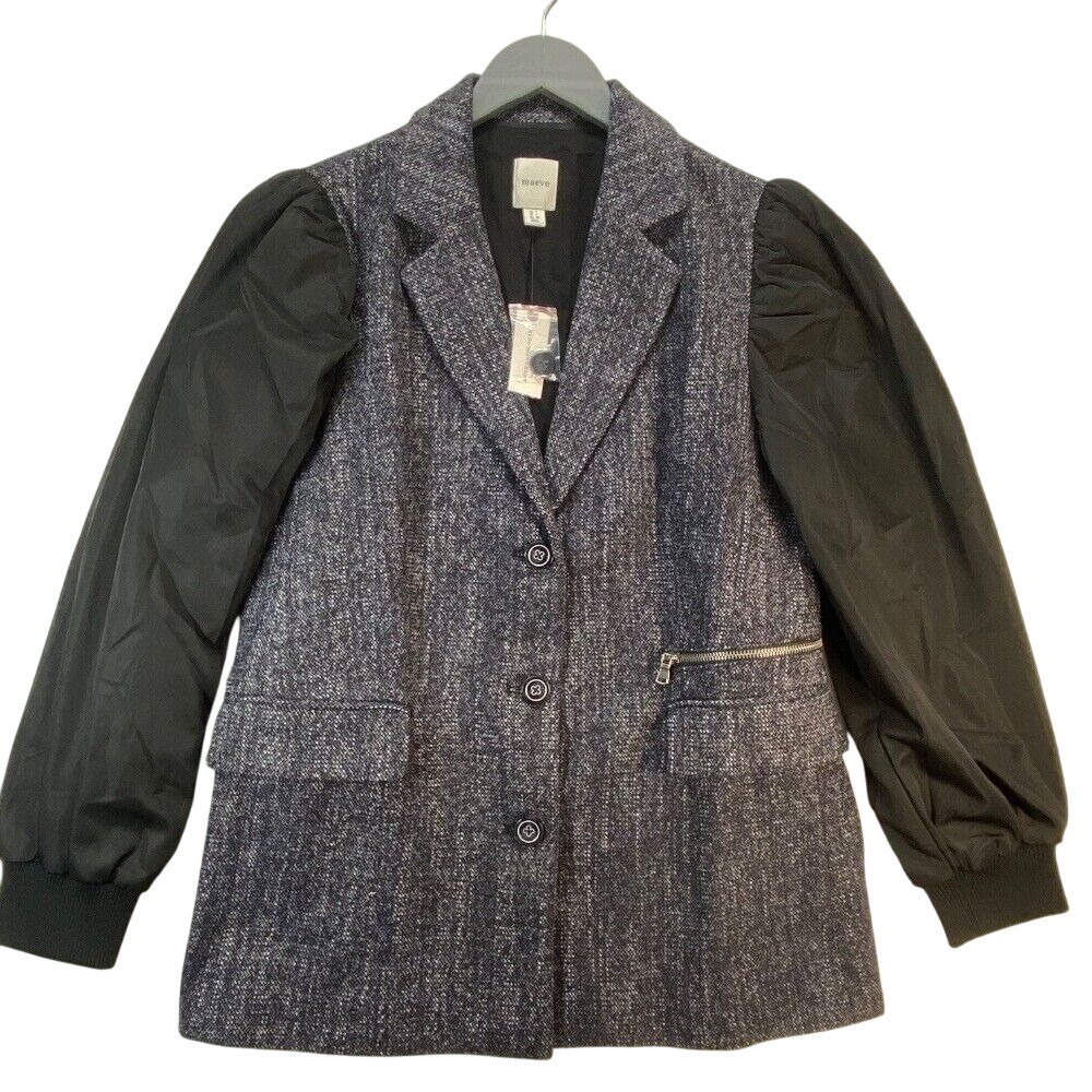 Anthropologie Maeve Tweed Blazer Puff Sleeve Business Casual Jacket Black Size 4